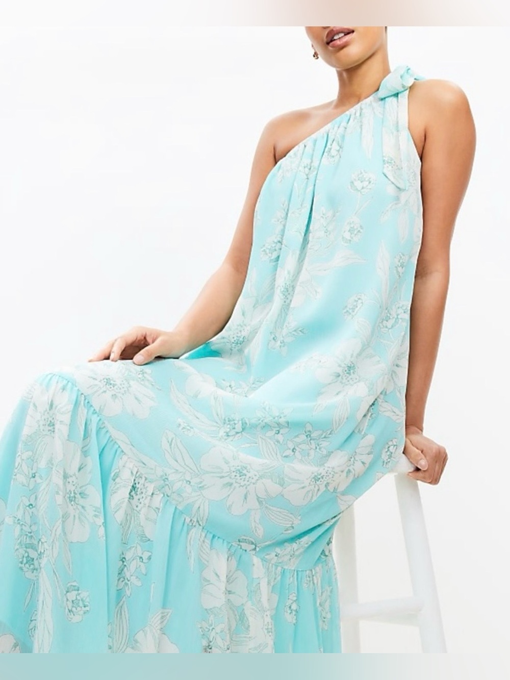 LOFT Aqua One-Shoulder Floral Maxi Dress
NWOT Size: XS